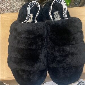 UGG Black Plush Slippers